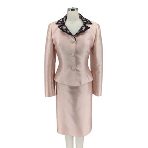 Stanley Korshak Lace Satin Silk Dress Blazer Suit Pink Size Small preppy french